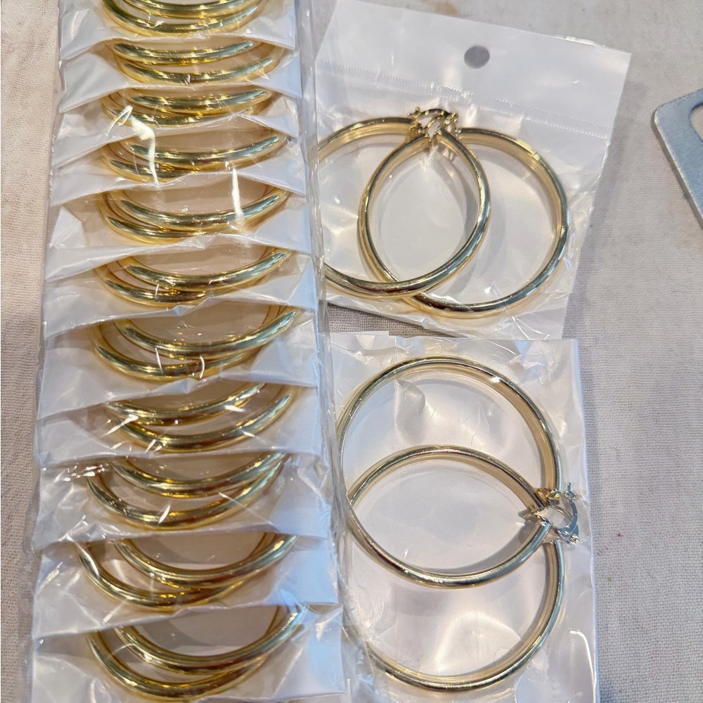 14K Yellow Gold plated with Stainless Ste based Hoops  Earrings - For Sale !